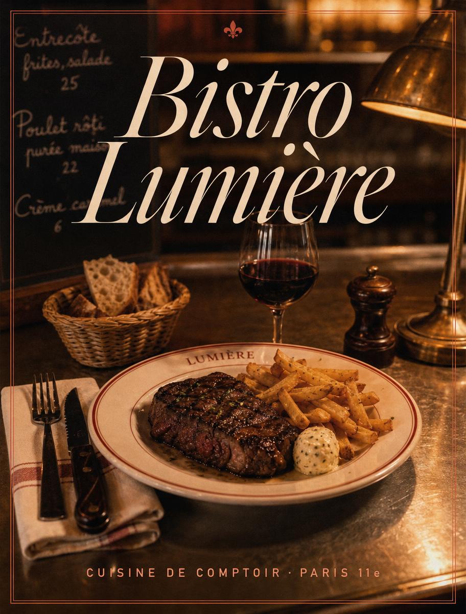 Template Doryel — Bleu marine profond et filets d'or. L'âme d'une brasserie parisienne sans le bruit.